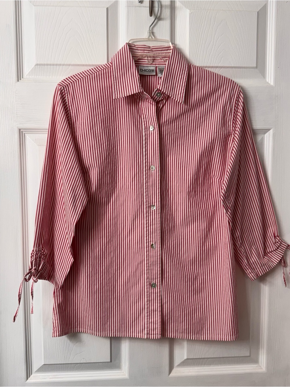 Chico's Pink and White Striped Button-Down Shirt